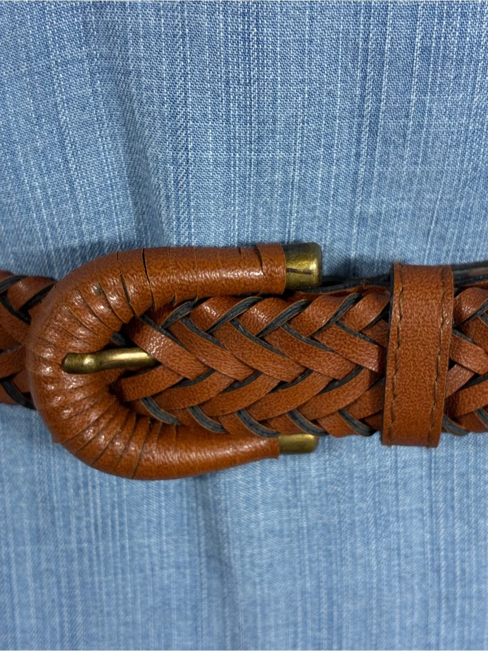 Womens belt Plus Size 46” long Braided Brown Faux Leather Classic Casual Style